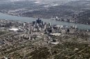 An aerial view of Detroit from Air Force One