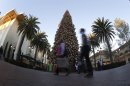 In this Thursday, Dec. 20, 2012, photo, holiday shoppers walk past a large Christmas tree at Fashion Island shopping center in Newport Beach, Calif. U.S. consumers increased their spending at retail businesses in December, buying more autos, furniture and clothing. (AP Photo/Chris Carlson)