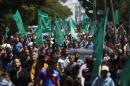 A crowd gathers during a rally in support of Hamas, in Gaza City