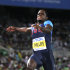 USA's Dwight Phillips competes on his way to winning the gold medal in the Men's Long Jump final at the World Athletics Championships in Daegu, South Korea, Friday, Sept. 2, 2011. (AP Photo/Kin Cheung)