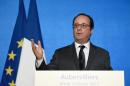 French President Francois Hollande speaks during his visit to Aubervilliers, north of Paris, on February 14, 2017