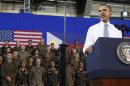 U.S. President Obama speaks to military troops at Fort Bonifacio Gymnasium in Manila