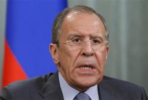 Russia's Foreign Minister Lavrov attends a news conference after a meeting with his German counterpart Steinmeier in Moscow