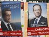 Posters of France's Socialist Party candidate Francois Hollande,  and France's President and candidate for re-election, in the 2012 French presidential election, Nicolas Sarkozy, are posted in front of a school, in Marseille, southern France, Thursday, April 26, 2012. The second round of the presidential elections will take place on May 6, 2012. (AP Photo/Claude Paris)