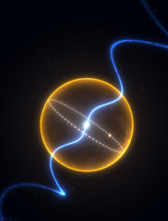 This illustration shows the alien planet around pulsar PSR J1719-1438, where ultra-high pressures caused carbon to crystallize in the remnant of a dead star. The planet is made of diamond and orbits a dense pulsing star with a radius smaller than that of our sun. CREDIT: Swinburne Astronomy Productions