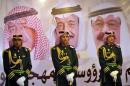 Saudi royal guards stand on duty during the Janadriya culture festival at Der'iya in Riyadh