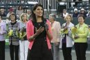 South Carolina Gov. Haley address the crowd as she recognizes the "Original Nine", founders of the women's professional tennis circuit, at the Family Circle Cup tennis tournament in Charleston