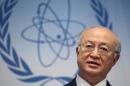 IAEA Director General Amano addresses the media after a board of governors meeting at the IAEA headquarters in Vienna