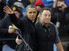 President Barack Obama, accompanied by singer Bruce Springsteen, waves as he arrive at a campaign event near the State Capitol Building in Madison, Wis., Monday, Nov. 5, 2012. (AP Photo/Pablo Martinez Monsivais)