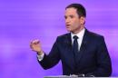 Former French education minister and candidate in the left-wing primary for the 2017 French presidential election, Benoit Hamon speaks during a televised debate with opposing candidate former French prime minister Manuel Valls