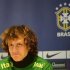 Brazil's football player David Luiz listens to questions during a news conference ahead of a friendly soccer match against Russia at Stamford Bridge stadium in west London