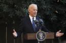 U.S. Vice President Joe Biden delivers a speech at the UN-controlled buffer zone in Nicosia