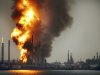 Smoke and flames rise from the Royal Dutch Shell's Pulau Bukom offshore petroleum complex in Singapore on Wednesday, Sept. 28, 2011. Another explosion occurred Thursday, Sept. 29, 2011 around noon local time. (AP Photo/Sharon Tan)