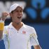 Kei Nishikori of Japan celebrates during his men's singles match against Evgeny Donskoy of Russia at the Australian Open tennis tournament in Melbourne