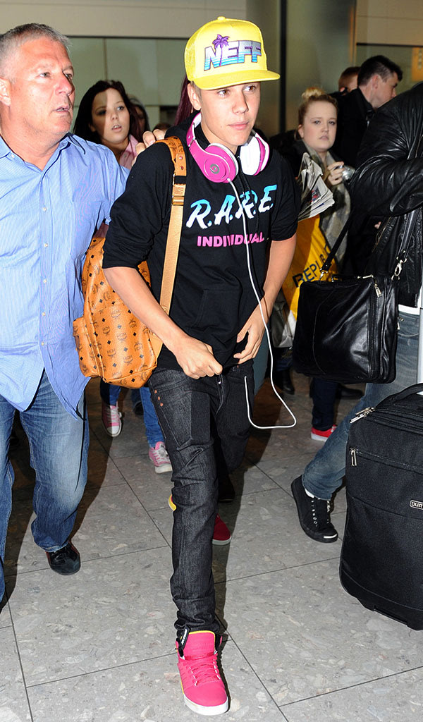 Justin Bieber arrives at Heathrow airport