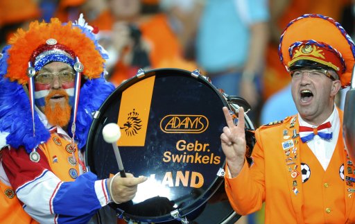 Netherlands fans cheer before the Euro 2012 soccer match between Netherland and Germany in Kharkiv
