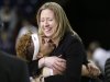 California head coach Lindsay Gottlieb, right, is embraced by Layshia Clarendon after the team beat Georgia in overtime in a regional final in the NCAA women's college basketball tournament, Monday, April 1, 2013, in Spokane, Wash. Cal won 65-62. (AP Photo/Elaine Thompson)