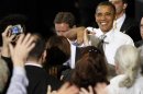 President Barack Obama greets supporters after speaking at a campaign fundraiser at the University of Vermont in Burlington, Vt., Friday, March, 30, 2012. (AP Photo/Pablo Martinez Monsivais)