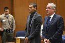 Singer Chris Brown and attorney Mark Geragos during a probation progress hearing in Los Angeles Superior Court