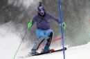 Tina Maze wears a camera as she skis down the course prior to an alpine ski, men's World Cup slalom, in Zagreb, Slovenia, Thursday, Jan. 5, 2016. (AP Photo/Shinichiro Tanaka)
