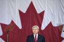 Prime Minister Stephen Harper makes an announcement in Richmond Hill, Canada on Friday, Jan. 30, 2015. (AP Photo/The Canadian Press, Frank Gunn)