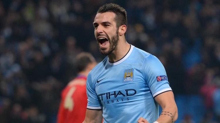 Manchester City's Álvaro Negredo celebrates after scoring his third goal during their 5-2 UEFA Champions League group D win over CSKA Moscow in Manchester, on November 5, 2013