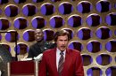 In this March 28, 2012 photo released by Team Coco, Will Ferrell portrays broadcaster Ron Burgundy during an appearance on 