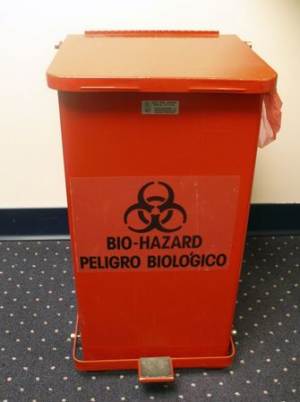 CDC handout shows a bio-hazard waste container