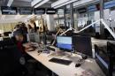 The newsroom at French TV5Monde headquarters in Paris, after TV5Monde was hacked by individuals claiming to belong to the Islamic State group