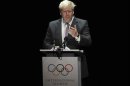 Mayor of London Boris Johnson recites a poem at the opening of the 124th IOC session in London