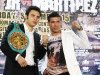Undefeated WBC middleweight champion Chavez Jr. of Mexico and Martinez of Argentina pose during a news conference at the Wynn Las Vegas Resort in Las Vegas