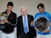 (L-R) Novak Djokovic, Rod Laver and Rafael Nadal at the 2012 Australian Open awards ceremony