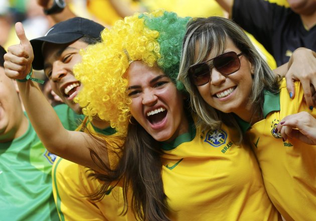 Brazil fans cheer before the team&#39;s Confederations Cup Group A match against Japan at the Estadio Nacional in Brasilia