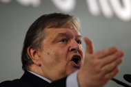<p>               Greeces' Finance Minister Evangelos Venizelos, speaks  during a conference of PASOK socialist party at Faliro near Athens, Saturday, March 10, 2012. Greece's private creditors agreed Friday to take cents on the euro in the biggest debt writedown in history, paving the way for an enormous second bailout for the country to keep Europe's economy from being dragged further into chaos. (AP Photo/Kostas Tsironis)