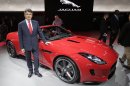 Dr. Ralf D. Speth, Chief Executive Officer of Jaguar LandRover Limited, poses next to a new Jaguar F-Type during the press day at the Paris Auto Show, France, Thursday, Sept. 27, 2012. The Paris Auto Show will open its gates to the public from Sept. 29 to Oct. 14. (AP Photo/Michel Euler)