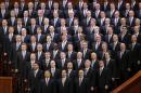 Members of the Mormon Tabernacle Choir sing during the opening session of the two-day Mormon church conference Saturday, April 5, 2014, in Salt Lake City. More than 100,000 Latter-day Saints are expected in Salt Lake City this weekend for the church's biannual general conference. Leaders of The Church of Jesus Christ of Latter-day Saints give carefully crafted speeches aimed at providing members with guidance and inspiration in five sessions that span Saturday and Sunday. They also make announcements about church statistics, new temples or initiatives. In addition to those filling up the 21,000-seat conference center during the sessions, thousands more listen or watch around the world in 95 languages on television, radio, satellite and Internet broadcasts. (AP Photo/Rick Bowmer)