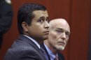 FILE - In this June 29, 2012 file photo, George Zimmerman, left, and attorney Don West appear before Circuit Judge Kenneth R. Lester, Jr. Friday, June 29, 2012, during a bond hearing at the Seminole County Criminal Justice Center in Sanford, Fla. Zimmerman will try to have the murder charge dismissed under Florida's "stand your ground" self-defense law, his attorney said Thursday, Aug. 9, 2012. Zimmerman is charged with second-degree murder in the shooting of Trayvon Martin.(AP Photo/Orlando Sentinel, Joe Burbank, Pool)