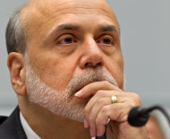 <p>               Federal Reserve Chairman Ben Bernanke appears before the House Financial Services Committee to deliver his  twice-a-year report to Congress on the state of the economy, Wednesday, July 18, 2012. Bernanke sketched a bleak picture of the U.S. economy yesterday at the Senate Banking Committee warning it will darken further if Congress doesn't reach agreement soon to avert a budget crisis.  (AP Photo/J. Scott Applewhite)