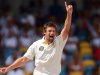 Australian bowler Ben Hilfenhaus celebrates dismissing West Indies bastman Kirk Edwards