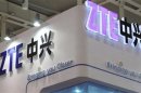 ZTE company logos are seen at an international software and information services exhibition in Nanjing