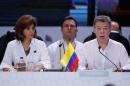 Colombia's President Juan Manuel Santos speaks during the opening ceremony the 25th Iberoamerican Summit in Cartagena