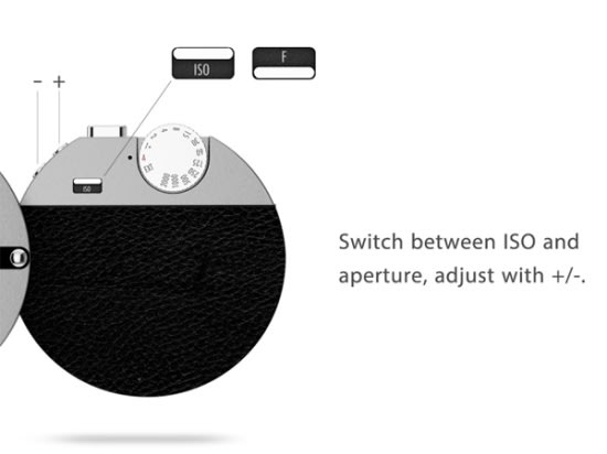 調整光圈與 ISO 需要藉由推桿做調整，並配合機測的轉盤，此外機測也有快門以及 EV 值的調整（不得不說這類設計還蠻像 Apple 的...）
