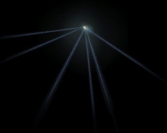 This is an artist's diagram of the structure seen around an active asteroid designated P/2013 P5, which has sprouted six dust tails.