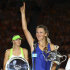 Victoria Azarenka of Belarus hold the trophy during the awarding ceremony after defeating Maria Sharapova of Russia in their women's singles final at the Australian Open tennis championship, in Melbourne, Australia, Saturday, Jan. 28, 2012. (AP Photo/Rick Rycroft)