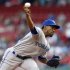 Toronto Blue Jays' Ramon Ortiz pitches in the first inning of a baseball game against the Boston Red Sox in Boston, Friday, May 10, 2013. (AP Photo/Michael Dwyer)