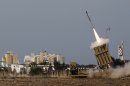 An Iron Dome launcher fires an interceptor rocket in the southern city of Ashdod