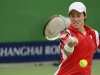 Nishikori of Japan returns ball to China's Di during Shanghai Masters men's singles tennis tournament in Shanghai