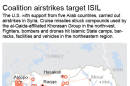 Map shows the locations of U.S. coalition airstrikes in Syria targeting the Islamic State or ISIL; 2c x 4 1/2 inches; 96.3 mm x 114 mm;