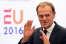 European Council President Donald Tusk answers questions at the European Council in Brussels on February 2, 2016