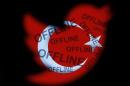 A Turkish national flag with word offline is seen through a Twitter logo in this photo illustration taken in Zenica